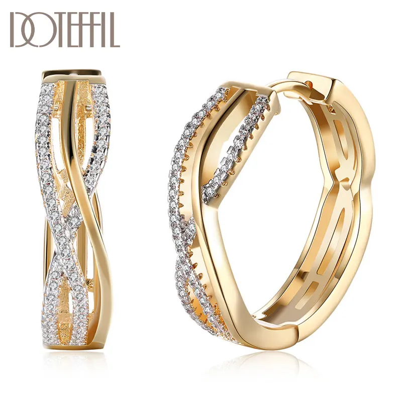Doteffil 925 Sterling Silver 18K Gold Aaa Zircone Bar Orecchini Per Le Donne Gioielli Moda Matrimonio Fidanzamento Festa Regalo