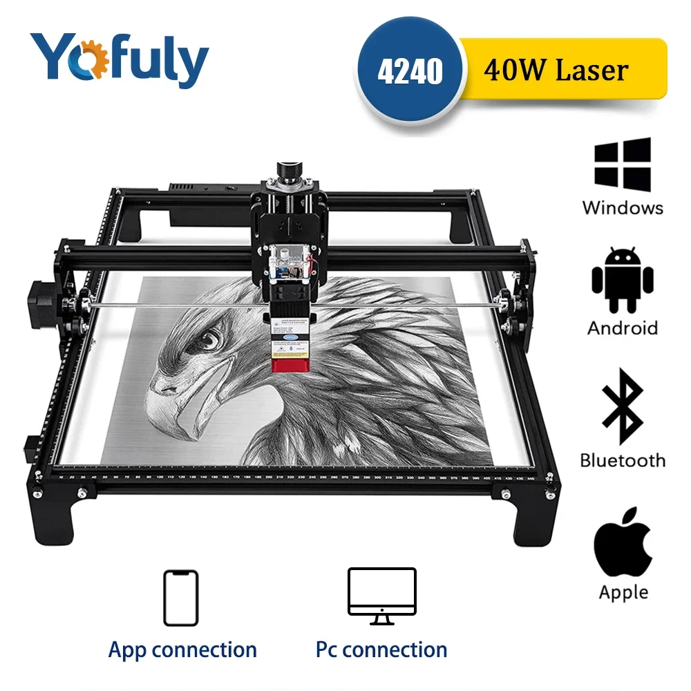 Yofuly 40W Macchina Per Incisione Laser Cnc 4240 Logo Mark Printer Incisore Laser Con Macchina Da Taglio App Per Legno Metallo