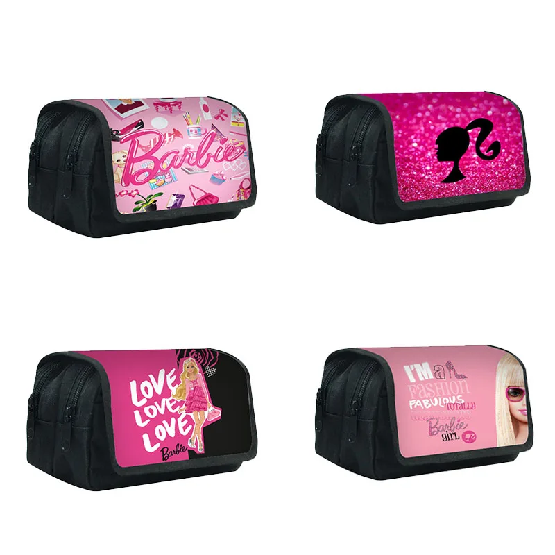 Kawaii Cute Barbie Fashion Pencil Bag Cartoon Animation Flip Large Capacity Student Portable High-Look Pencil Bag Per Le Donne
