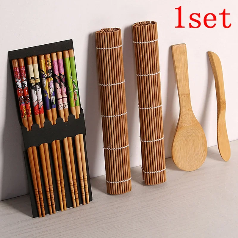 1Set Fai Da Te Bamboo Sushi Maker Set Riso Sushi Making Kit Roll Cooking Tools Bacchette Cucchiaio Sushi Blade Sushi Curtain