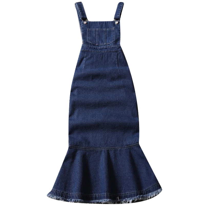 2022 Primavera Autunno Vintage Denim Mermaid Dress Donna Spaghetti Strap Slim Package Hip Tromba Dress