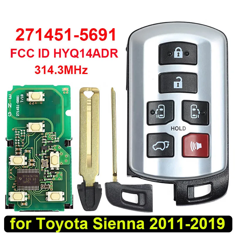 Cn007211 Aftermarket 6 Pulsanti Smart Auto Key Fob Per Toyota Sienna 2011-2019 Remote 314.3Mhz Hyq14Adr Keyless Entry 271451-5691
