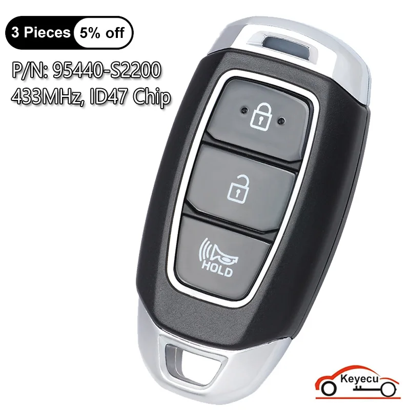 Keyecu 3 Pulsanti 433Mhz Id47 Chip Per Hyundai Santa Fe 2020 2021 2022 Auto Smart Remote Control Key Fob 95440-S2200 Tq8-Fob-4F30