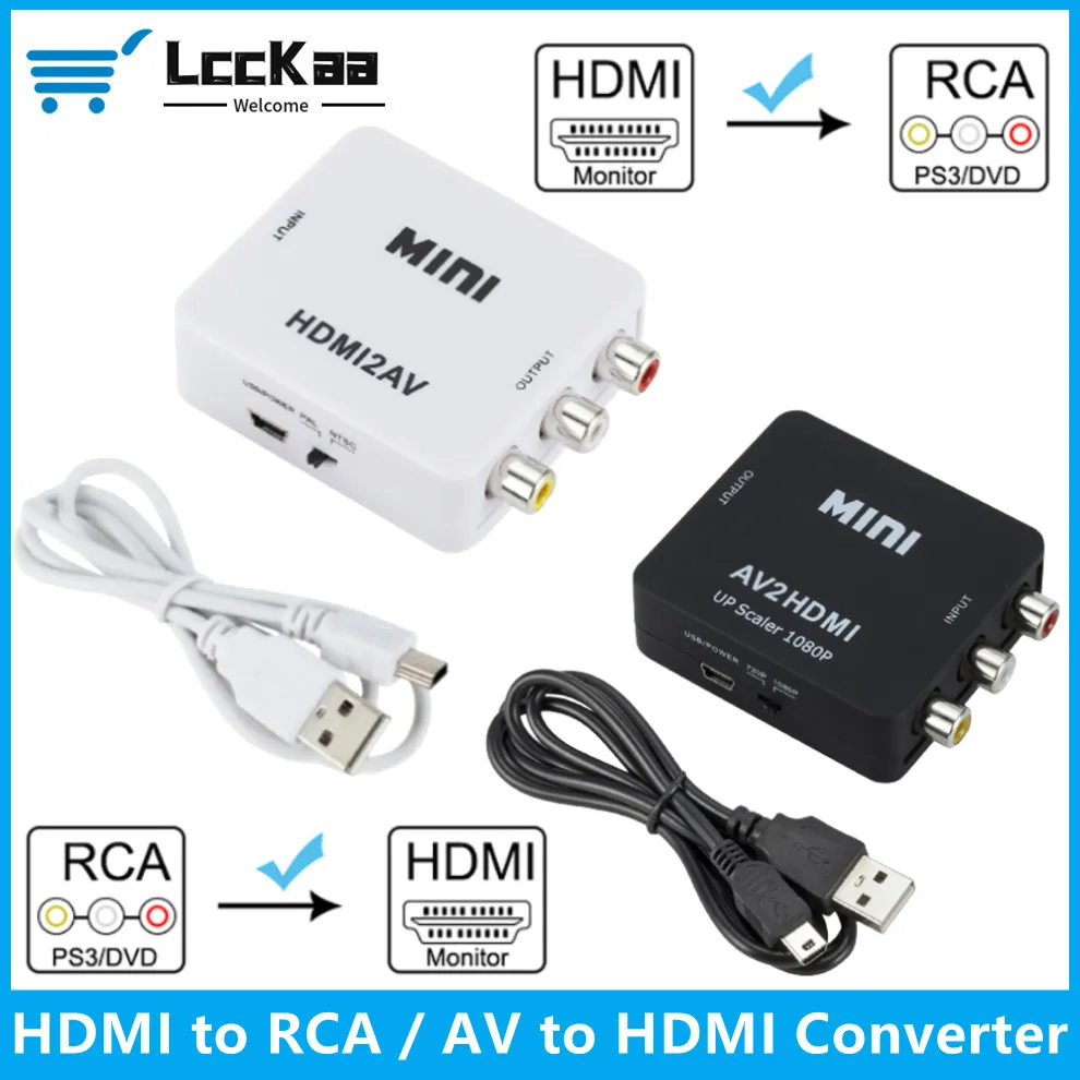 Lcckaa Hdmi-Compatibile Con Av Rca Cvsb L/R Composite Video Av Converter Adapter 1080P Av A Hdmi Converter Box Per Tv Vhs Vcr Dvd
