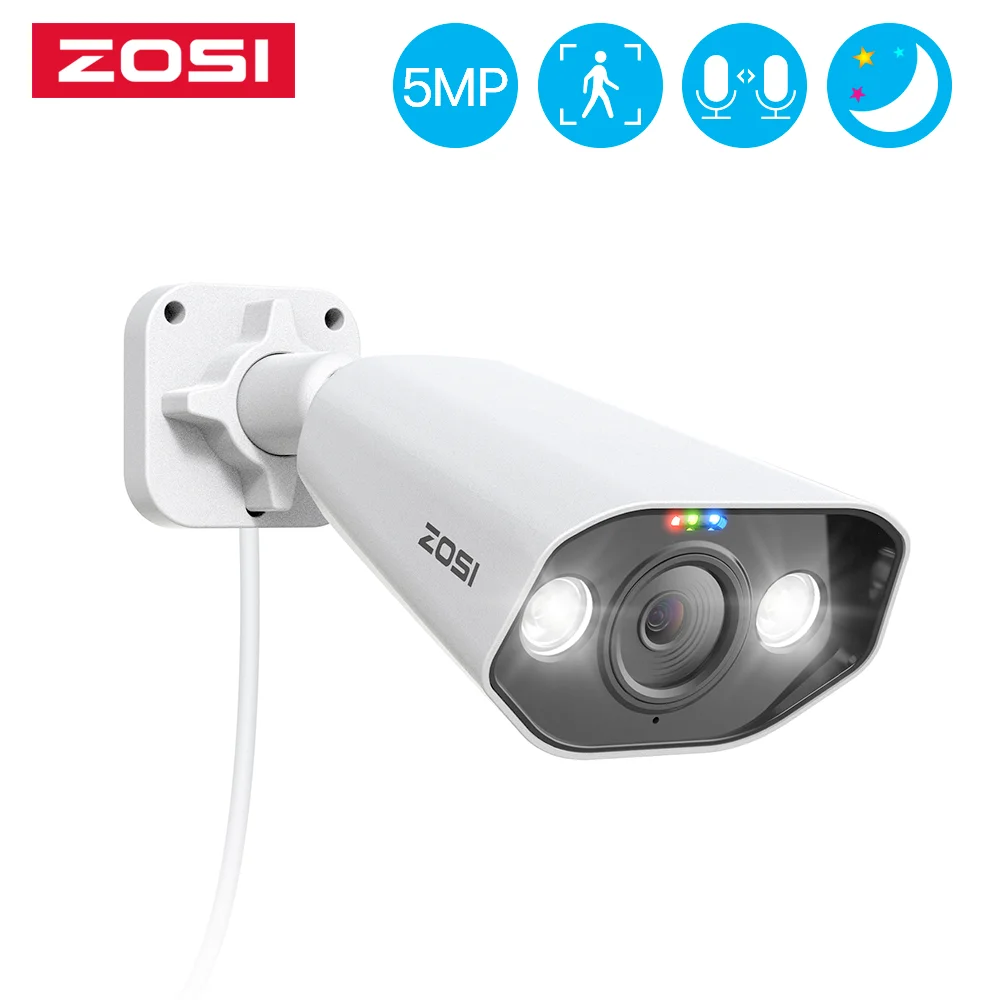 Telecamera Ip Zosi 5Mp Telecamera Di Sicurezza Poe Per Esterni Audio Bidirezionale Hdr Telecamera Per Videosorveglianza Cctv Per Visione Notturna A Co
