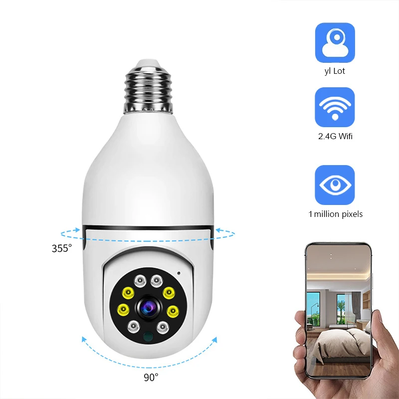Lampadina Telecamera 2.4G Wifi Sorveglianza Ip Cam 1Mp Cam Visione Notturna Full Color Automatic Human Tracking Video Security Monitor Camera