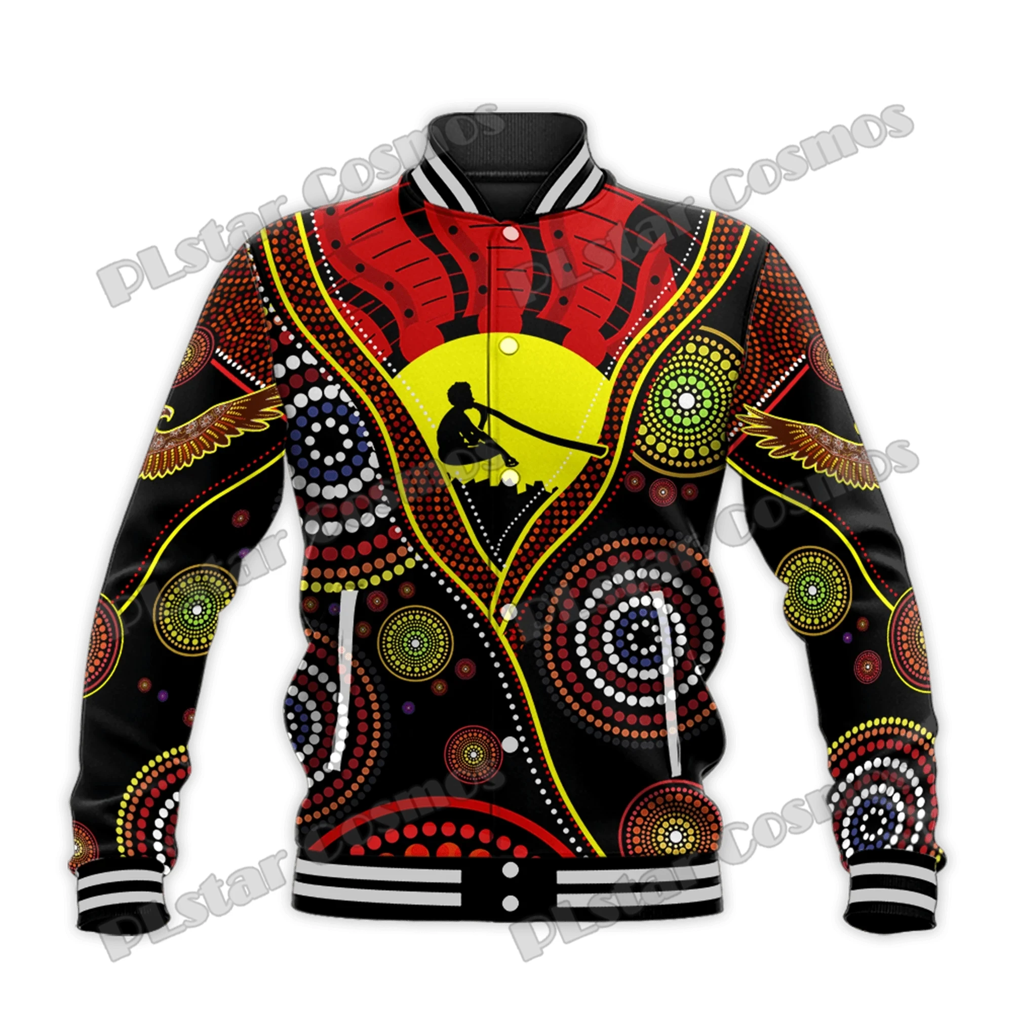 Australian Aboriginal Flag Didgeridoo 3D Printed Bomber Da Uomo Full-Snap Jacket Winter Unisex Casual Varsity Baseball Jacket Tk01
