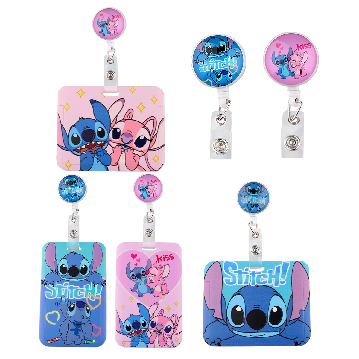 Kkz757 Stitch Blue Pink Alien Portachiavi Retrattile Studente Badge Reel Clip Cartoon Ic Id Card Badge Holder Regalo Per Bambini