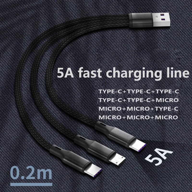 Cavo Di Ricarica 5A 3 In 1 Cavo Dati Per Caricabatterie Rapido Micro Usb Type-C Per Vivo Y81 Wiko T50 Vivo Iqooz7 Oneplus Nord Ce 2 Vivo Iqoo