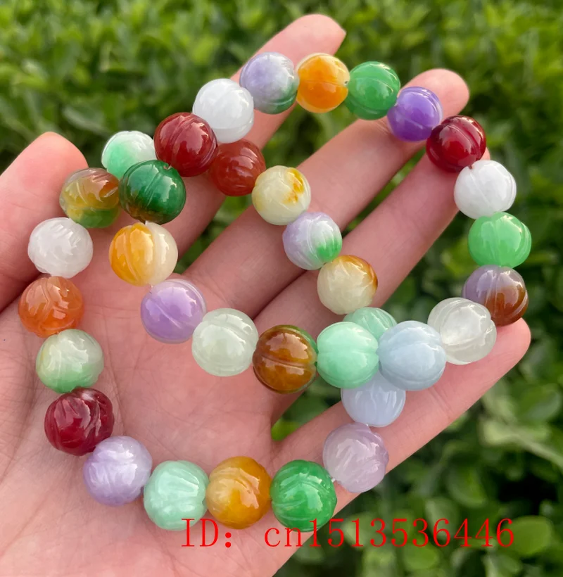 Tricolore Myanmar Giadeite Lotus Bracciale Uomo Donna Healing Gemstone Fine Jewelry Genuine Natural Burma Jade Pumpkin Bead Bracelet