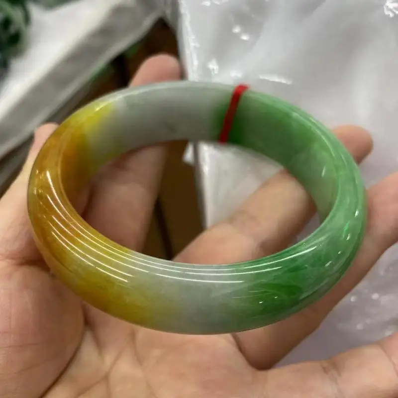 Certificato Grado A Burma Jade Bangle Women Fine Jewelry Myanmar Giadeite Con Certificato Giallo Verde Tricolore Jades Stone Bangle