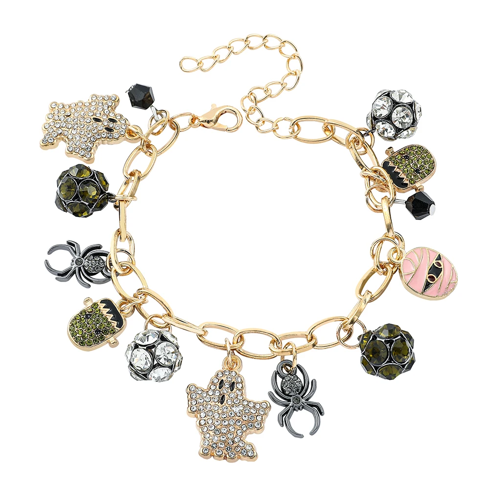 Disney Fantasy Anime The Nightmare Before Christmas Charm Bracciale Crystal Inlay Spider Ghost Pendant Hand Chain Trend Jewelry