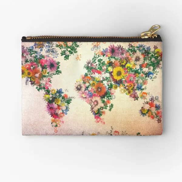 World Map Floral 4 Zipper Pouches Cosmetic Women Small Money Wallet Pure Storage Underwear Pocket Mutandine Socks Bag Coin Men