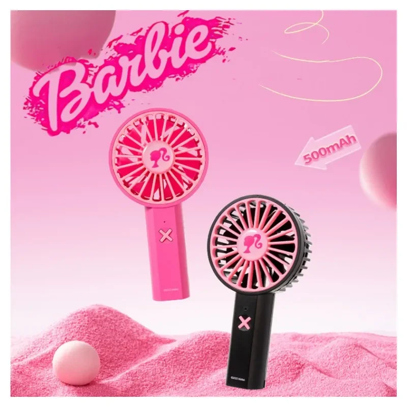 Miniso Barbie Fashion Small Fan Anime Cute Women'S Y2K Handheld Portable Usb Charging Dormitorio Student Long Endurance Fan Gift