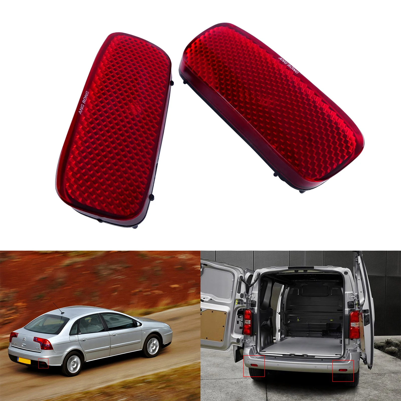 Angrong 2 Pezzi Riflettore Paraurti Posteriore Lente Rossa Per Peugeot 107 206 607 Esperto Citroen Fiat