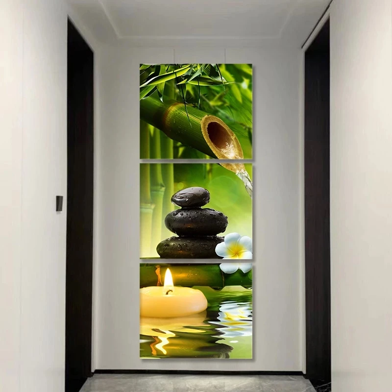 3Pcs Bamboo Green Spa Zen Stone Flower Plants Murale Poster Wall Canvas Pictures Home Decor Dipinti Per La Decorazione Del Soggiorno