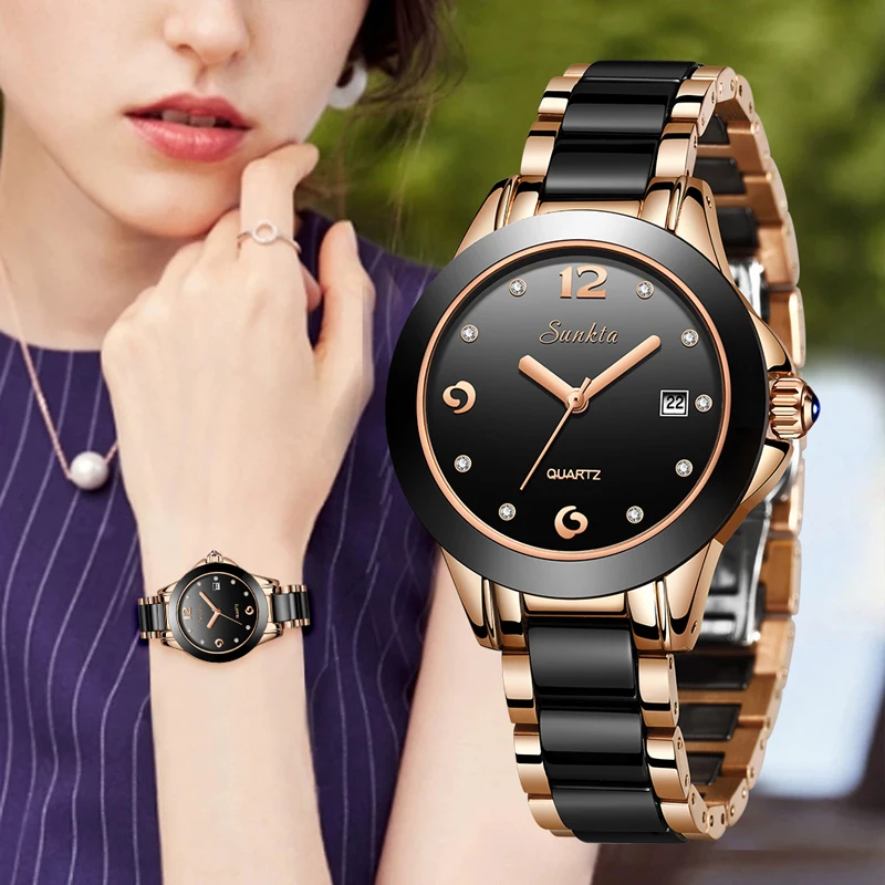 Lige Orologio Da Donna Fashion Brand Ladies Ceramic Bracciale Orologio Da Polso Da Donna Dress Watches Orologio Da Data Impermeabile Regalo Montre Fem