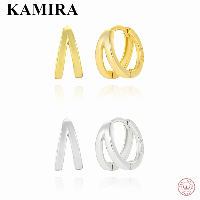 Kamira Nuovo Semplice Doppio Strato Lucido Huggies Fibbia Dell'Orecchio Per Le Donne Moda Fascino Unico Partito Piercing Cerchio Orecchini Gioielli Re