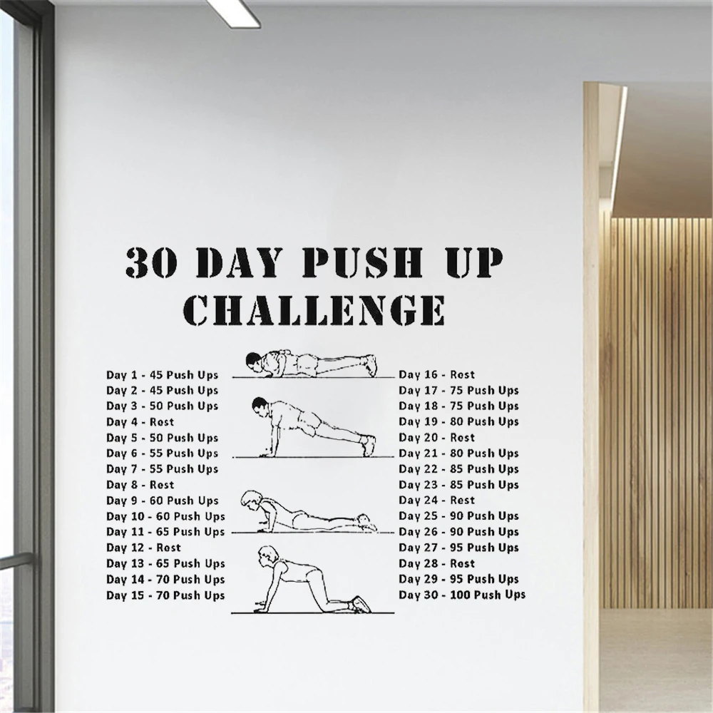 Motivazione Della Palestra Su Twitter: "30 Giorni Push Up Challenge" Quotes Wall Sticker Vinile Fitness Club Decalcomanie Murale Rimovibile