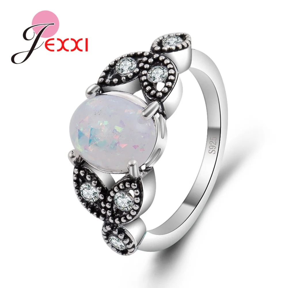 Anelli Per Feste Di Matrimonio A Forma Di Foglia Nera Per Le Donne Grandi Anelli Di Opale Di Fuoco Bianco Gioielli Vintage In Argento Sterling 925
