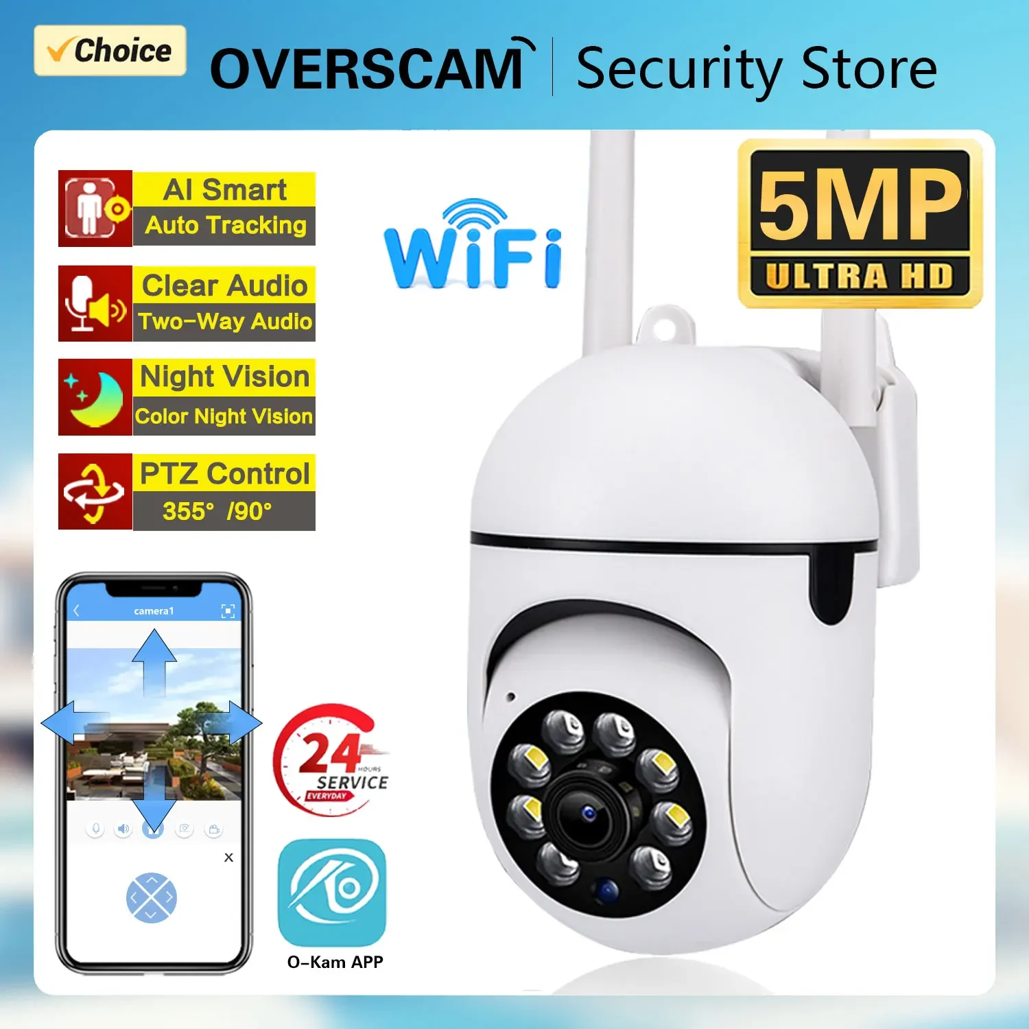 5Mp Mini Ptz Telecamera Di Videosorveglianza Wireless Per Interni Visione Notturna A Colori Auto Tracking Cctv Wifi Security Baby Monitor Camera