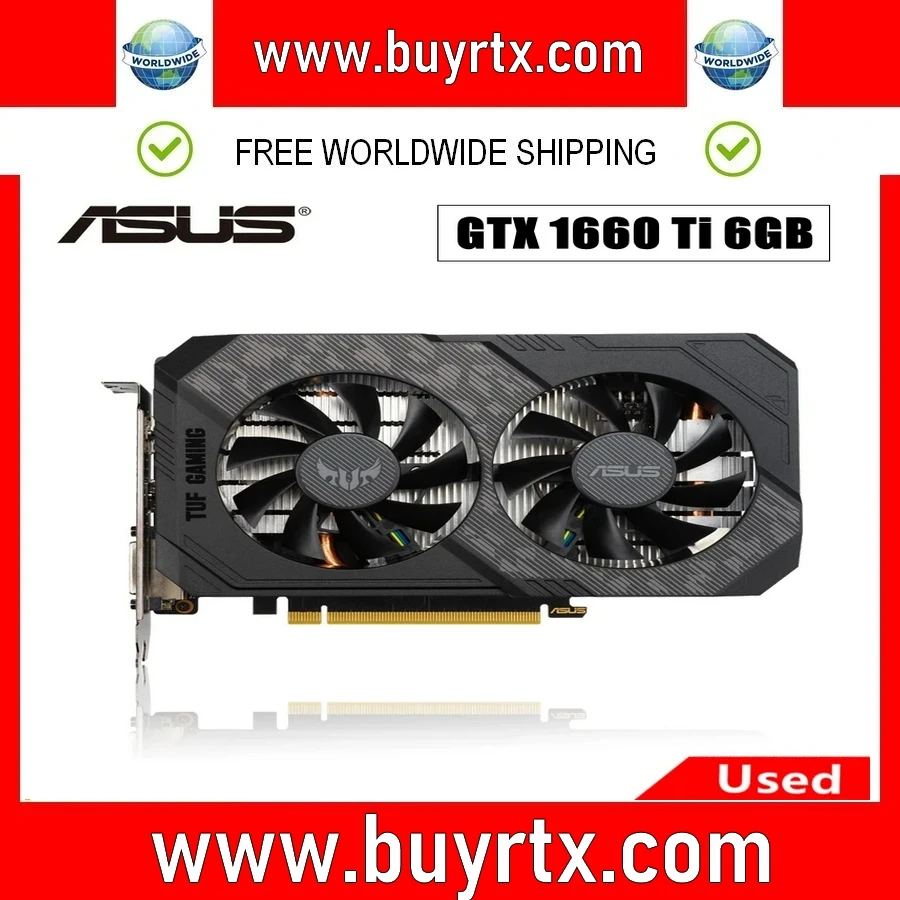 2024 Usato Asus Tuf Gtx 1660 Ti 6Gb Gaming Gddr6 Scheda Grafica Geforce Gtx 1660Ti 6G Scheda Video 192Bit Dual Fans