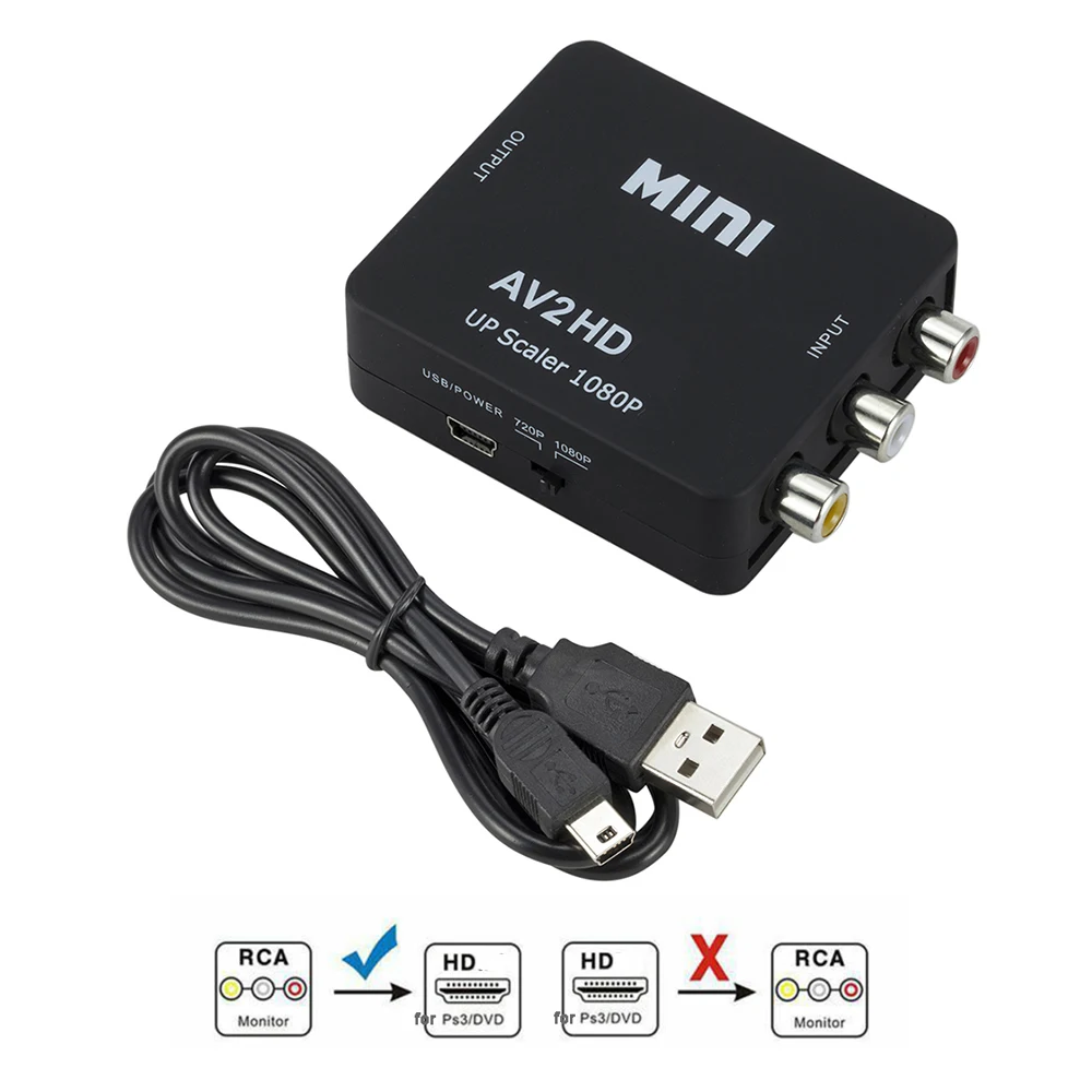 Convertitore Da Av A Hdtv 1080P 3Rca Composite Cvbs Video Audio Adapter Box Supporto Pal/Ntsc Per Tv Pc Ps3 Stb Xbox Vhs Blue-Ray Dvd