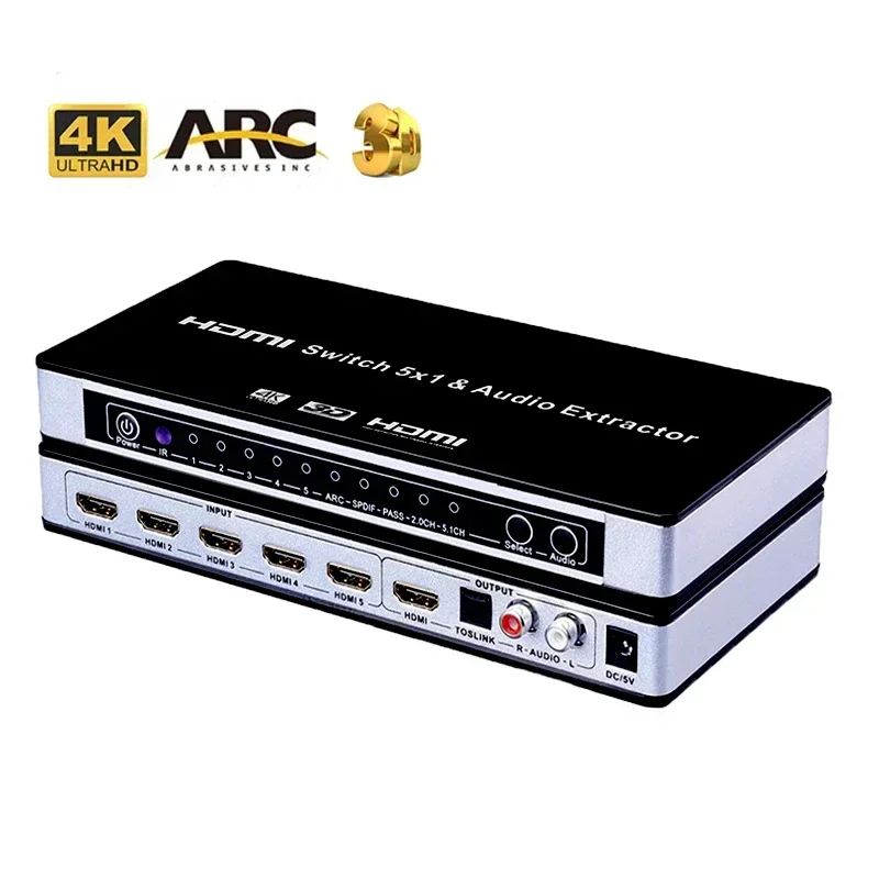 4K 3D Arc 5X1 Hdmi Switch 5 In A 1 Out 5X1 Hdmi Switcher Con Estrattore Audio Per Ps4 Ps5 Xbox Tv Box Laptop Pc A Tv Proiettore