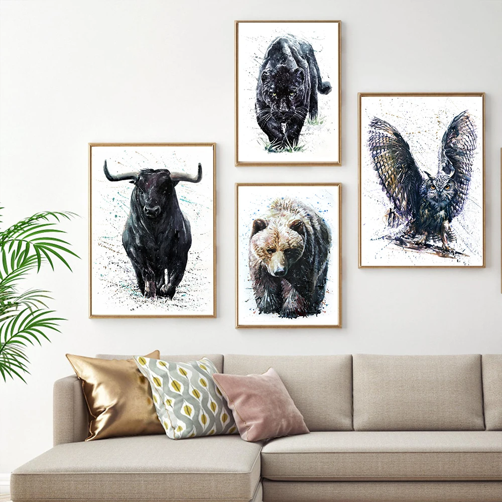 Acquerello Wild Animal Wall Art Poster Panda Eagle Rhino Tiger Print Nordic Modern Natural Picture Living Room Home Office Decor