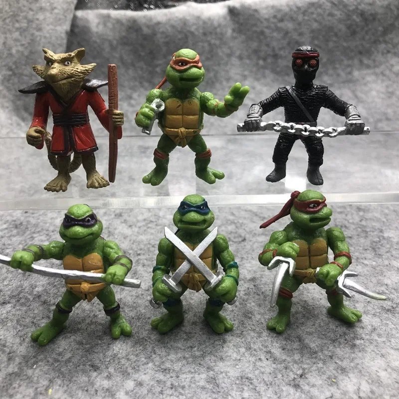 Tmnt Ninja Turtle Q Versione 6Pcs Cartoon Animation Figures Action Micro Landscape Ornaments Fantasy Figurine Toy Collection