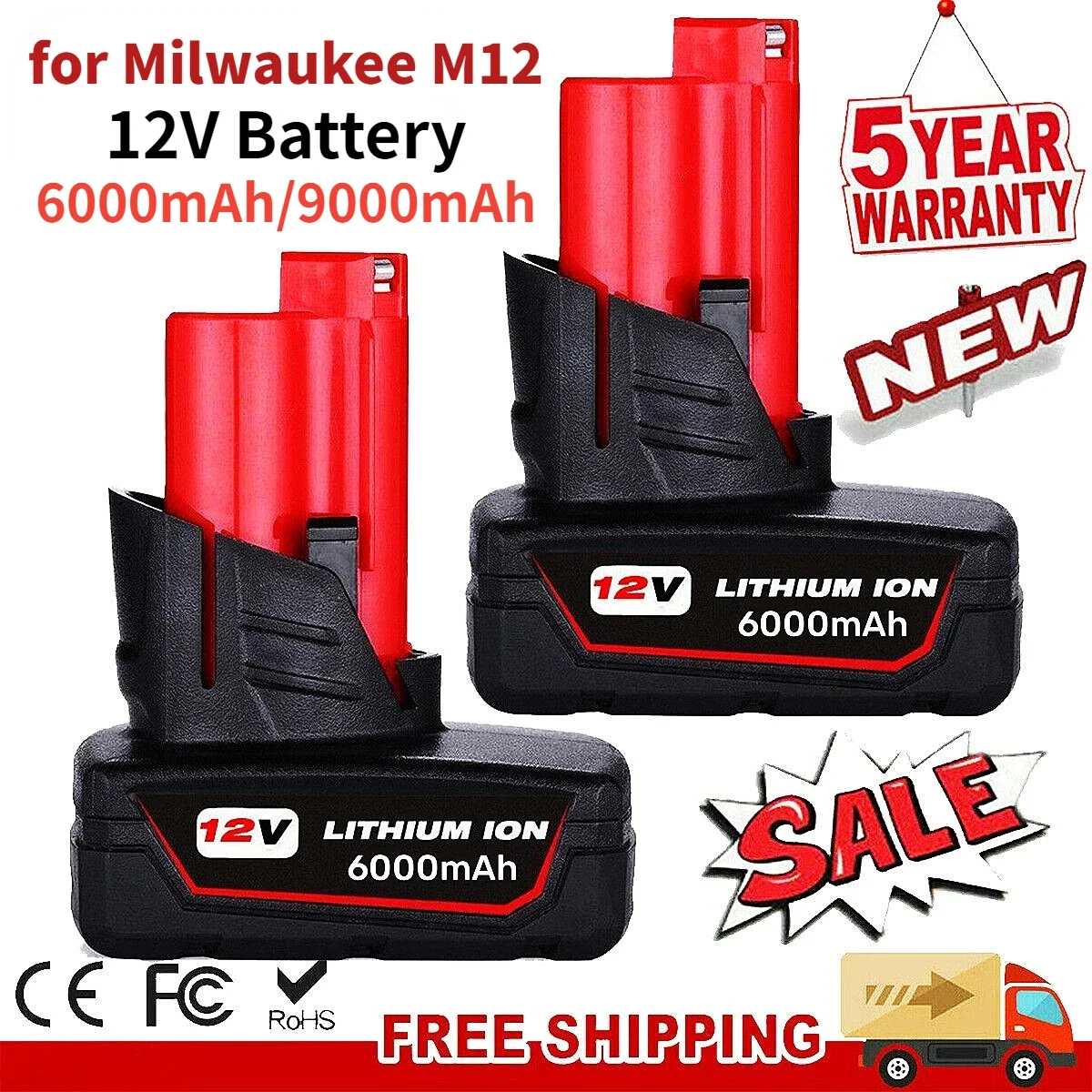 Per Milwaukee M12 12V Batteria 6000Mah Batterie Di Ricambio Agli Ioni Di Litio Milwaukee M12 Utensili A Batteria 48-11-2402 48-11-2411 Batterie