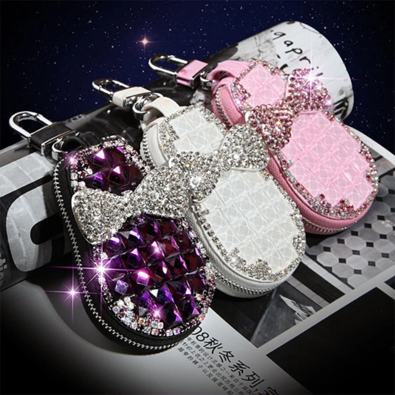 New Universal Diamond Leather Car Key Cover Case Shell Jacket Protector Per Ragazza Donna Accessori Per Auto Per Mazda Benz Bmw F30