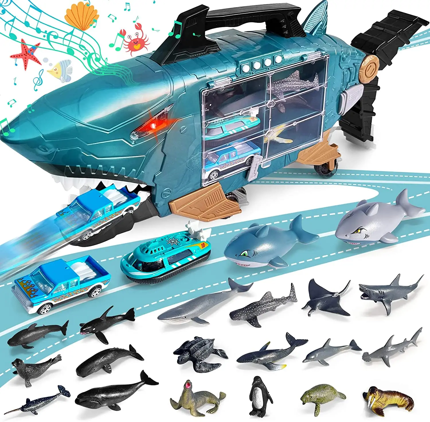 Shark Truck Car Toys Con Musica A Led Ocean Animals Toys Shark Truck Toys Trucks Shark Cars Sea Animal Toys For Kids