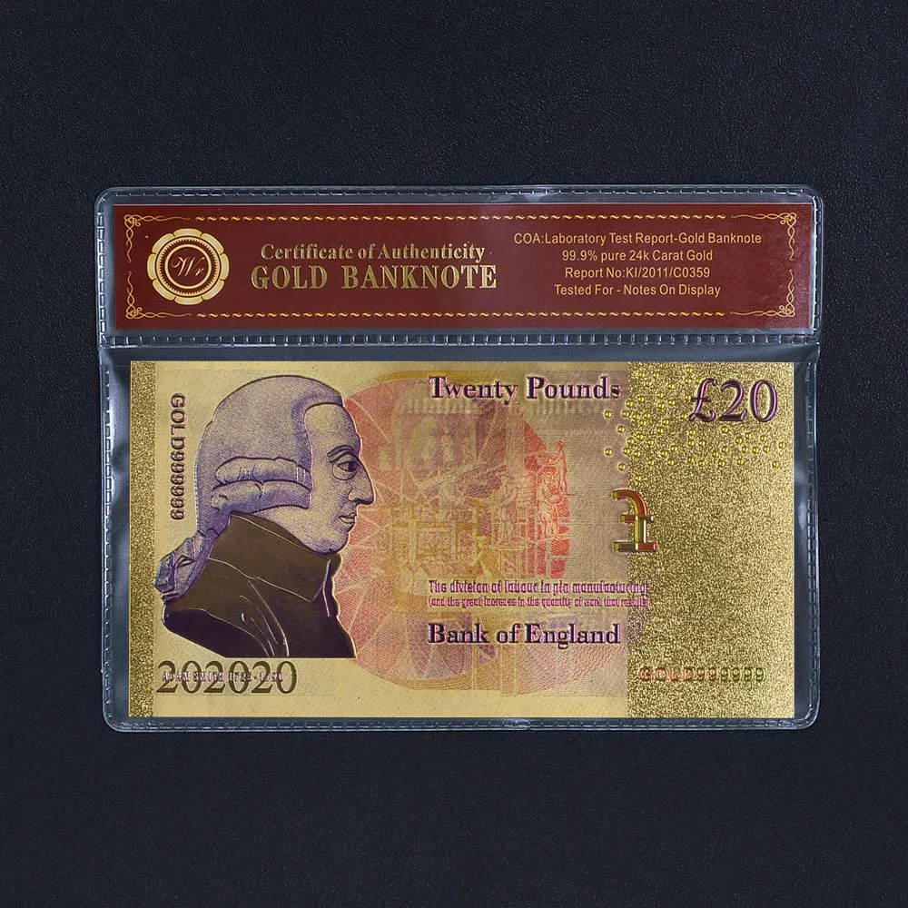 Creactive Uk Bank Notes 10 Pound 24K Gold Foil Paper Money Con Cornice In Plastica