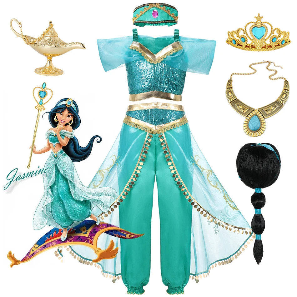 Disney Jasmine Costume Per Ragazze Arabian Princess Dress Up Clothes Kids Halloween Birthday Party Fancy Cosplay Outfits