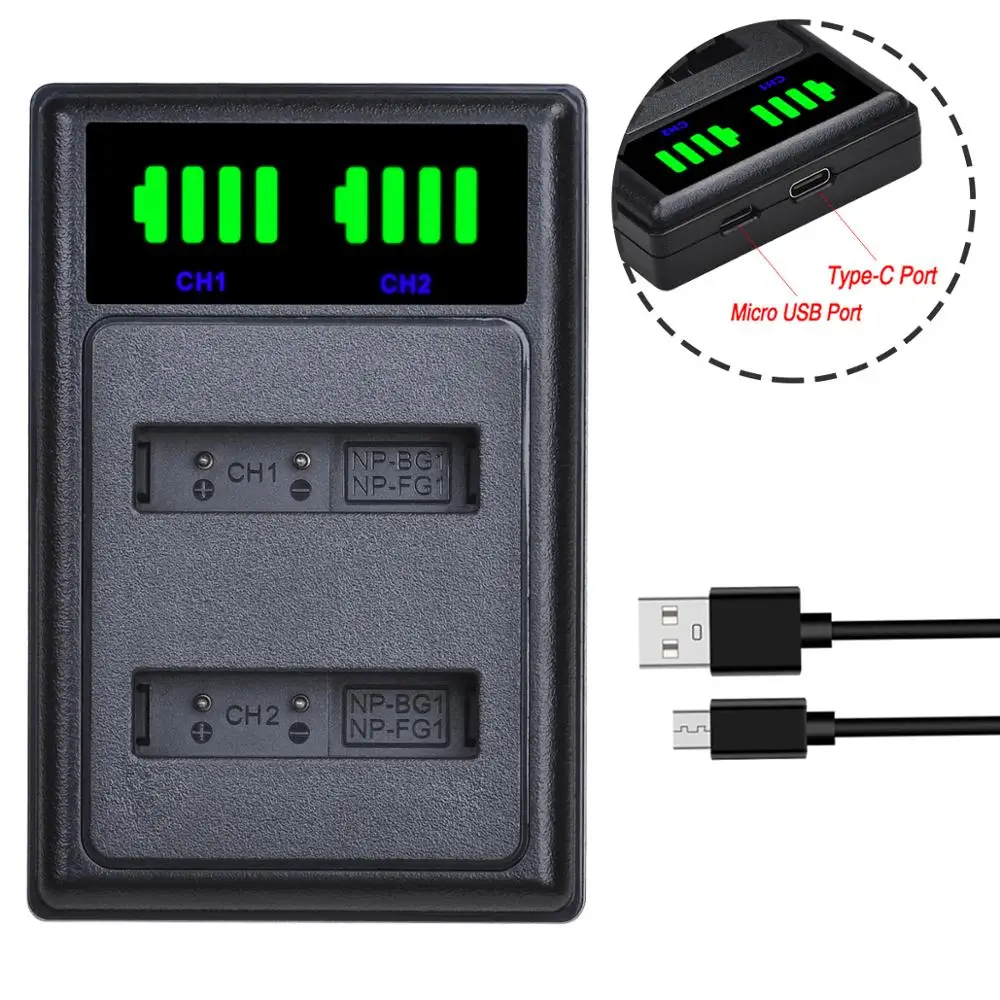 Batmax Np-Bg1 Np Bg1 Npbg1Led Usb Caricabatteria Doppio Per Sony Dsc-N1 Dsc-T2 Dsc-H9 Dsc-H10 Dsc-H20 Dsc-H55
