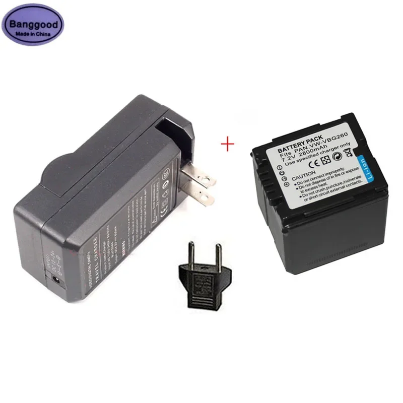 2800Mah Vw-Vbg260 Batteria Per Videocamera Muslimah + Caricabatterie Ca Per Panasonic Vw-Vbg070 Vw-Vbg130 Sdr-H20 Sdr-H28 Sdr-H258 Hdc-Sd1