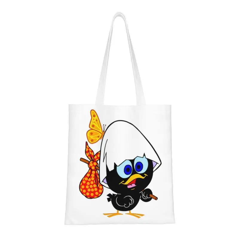 Riutilizzabile Calimero Black Chiken Shopping Bag Donna Canvas Shoulder Tote Bag Durevole Cartoon Comic Grocery Shopper Bags