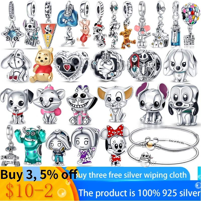 100% 925 Sterling Silver Potdemie Disney Michivini Bear Spring Charm Beads Fit Pandora Women Bracciale Collana Gioielli Regalo