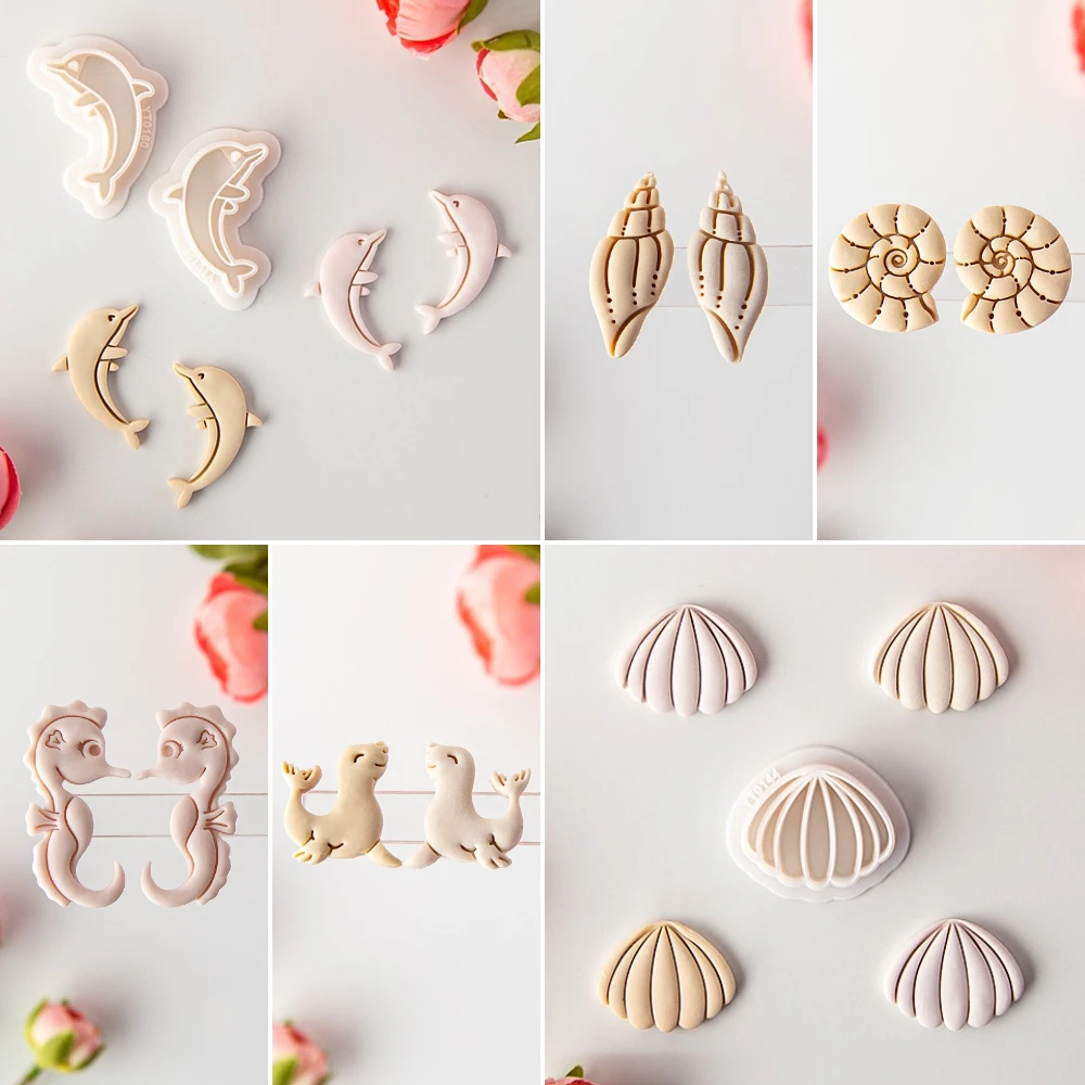 Ocean Sea Polymer Clay Cutter Summer Beach Earring Embosser Cutter Shell Conch Fish Tail Shape Earring Mold Per Gioielli Con Ciondolo