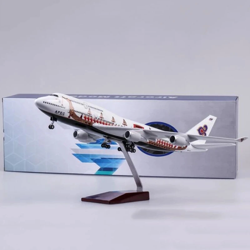 47Cm Thailandia Dragon Boat 747 Modello Di Aereo Giocattolo B747 Aircraft Thai Airline Model W Light And Wheel Landing Gear Diecast Resin Toy