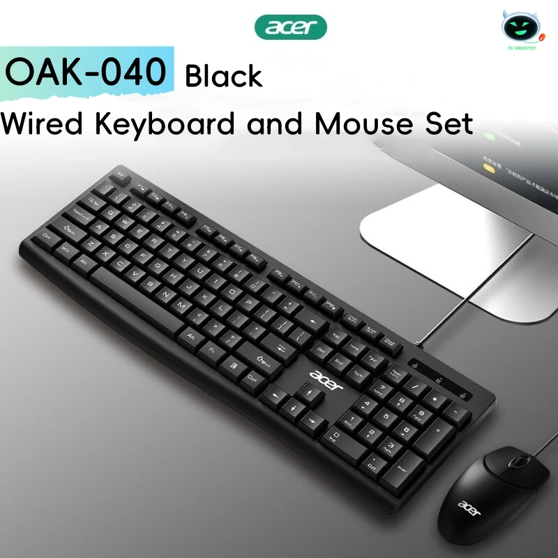 Set Tastiera E Mouse Cablati Acer Oak-040 Set Tastiera E Mouse Neri Tastiera E Mouse Per Computer Tastiera Cablata Oak-040