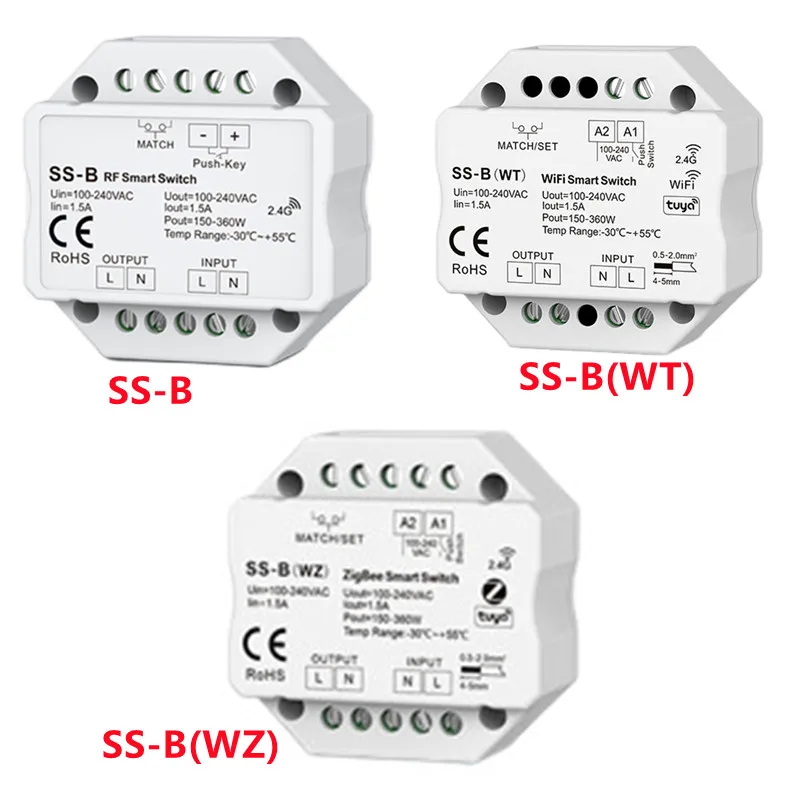 Ss-B(Wz) Rf 2.4G Dimming Tuya App Cloud Control/Voice Control/Rf Ac Switch/Push Onoff/Wall Junction Box Mounting  Ac100-240V