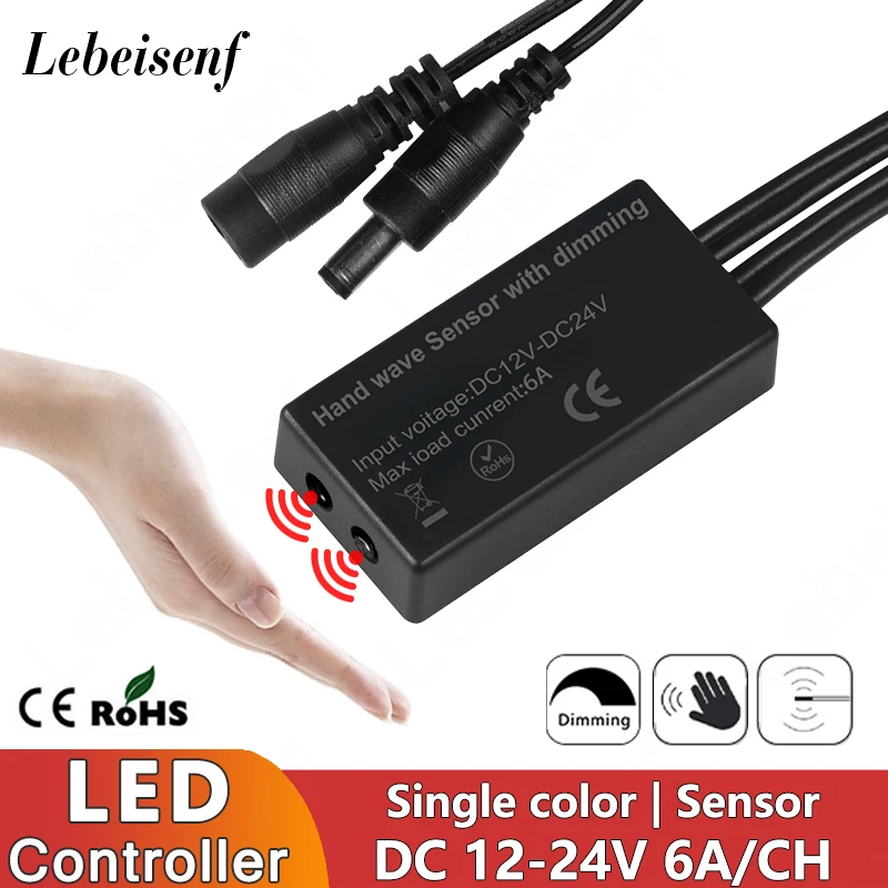 6A 1Ch Led Sensor Switch 12V 24V Hand Wave On/Off Door Control Dc 5.5*2.1Mm Port Per Cabinet Single Color Led Cob Light Strip