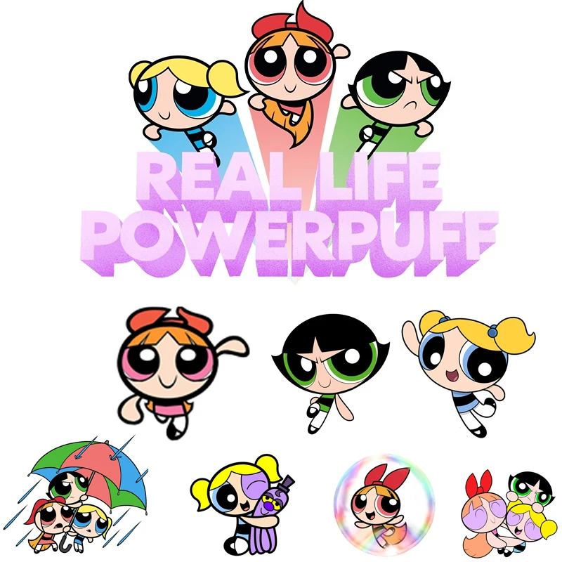 The Powerpuff Girls Cartoon Heat Transfer Stickers For Kids Clothes Patch Per Abbigliamento Felpa Con Cappuccio Accessorio Patch Applique Personalizza