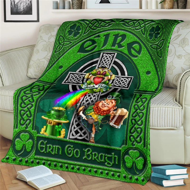 Leprechaun Con Celtic Claddagh Ring Cross Flanella Coperta 3D Bambini Trapunta Vita Domestica Viaggio Aereo Coperta Da Tiro Portatile
