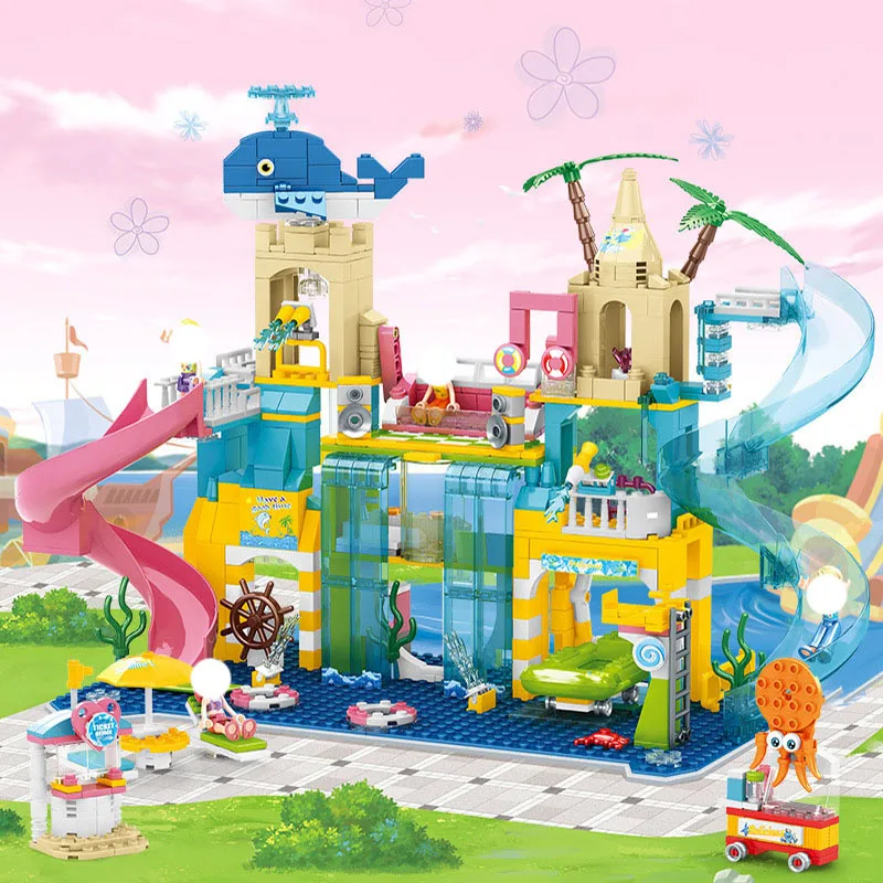 715Pcs Friends Series Creative Summer Fun Holiday Water Park Mattoni Building Blocks Giocattoli Per Ragazze Bambini Regali Di Natale 41430