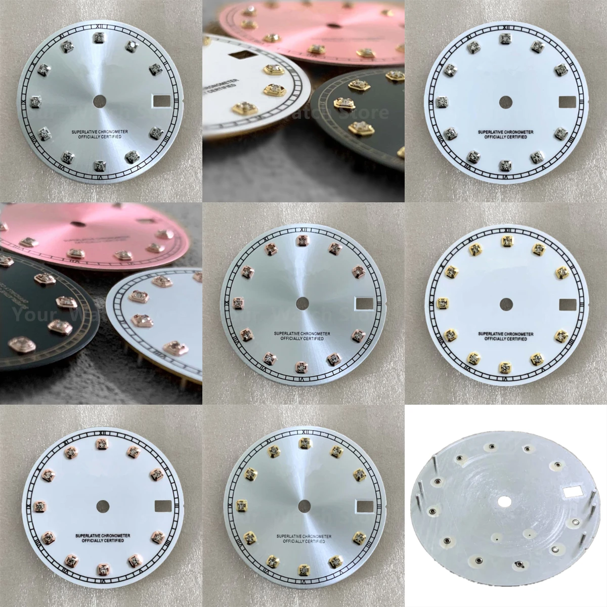 28.5Mm S Logo Dial Sunray Date Just Dial Con Modifica Del Modello Del Sole Per Nh35/Nh36 Movimento Automatico Sliver Rose Gold Nail