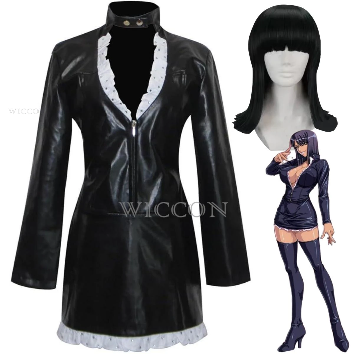 Anime Nico Robin Costume Cosplay Miss Allsunday Black Pu Uniform Dress Donna Adulta Sexy Kawaii Carnival Halloween Suit