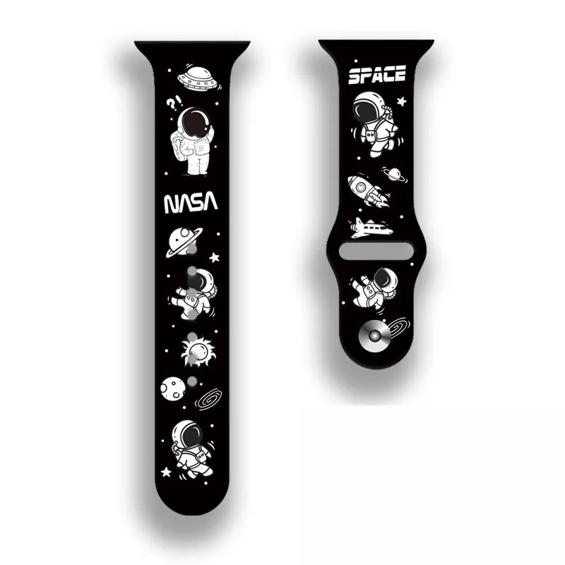 Cinturino In Silicone Stampato Serie Cartoon Astronaut Per Cinturino Apple Watch 9/7/6/5/4/3/2/1 Ultra 38/40/41Mm 42/44/45/49Mm Sostituzione